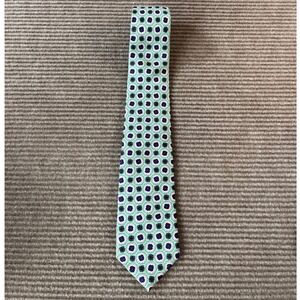Vintage Resilio Mens Silk Tie Mint Green Navy Blue Geometric Floral Medallion